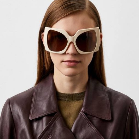 Gucci GG1255S 002 Butterfly Sunglasses - Ivory/Light Brown - Picture 2 of 10